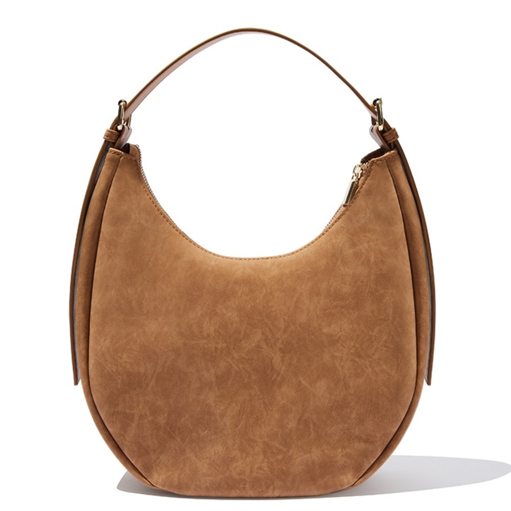 4th & Reckless Una Faux Suede Crescent Shoulder Bag Purse in Warm Tan Brown